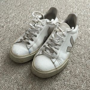 Lightly worn US size 8 Veja sneakers - tan/white colored with minor blemishes